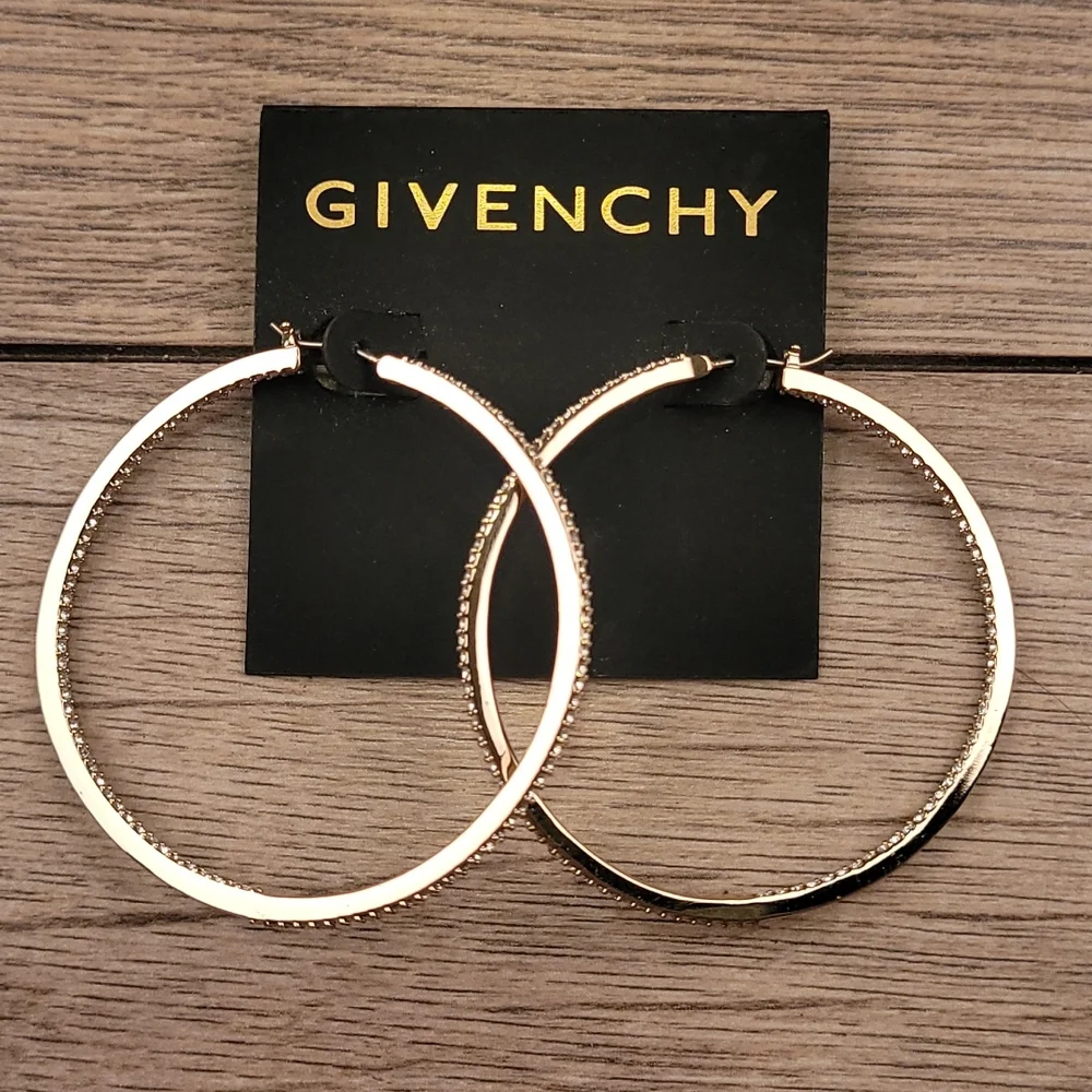 GIVENCHY Silver Gold‎ Color Loop Diamond Interior Womens Jewelry Earrings NEW